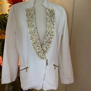 Bedazzled Hot in Hollywood white denim Jacket